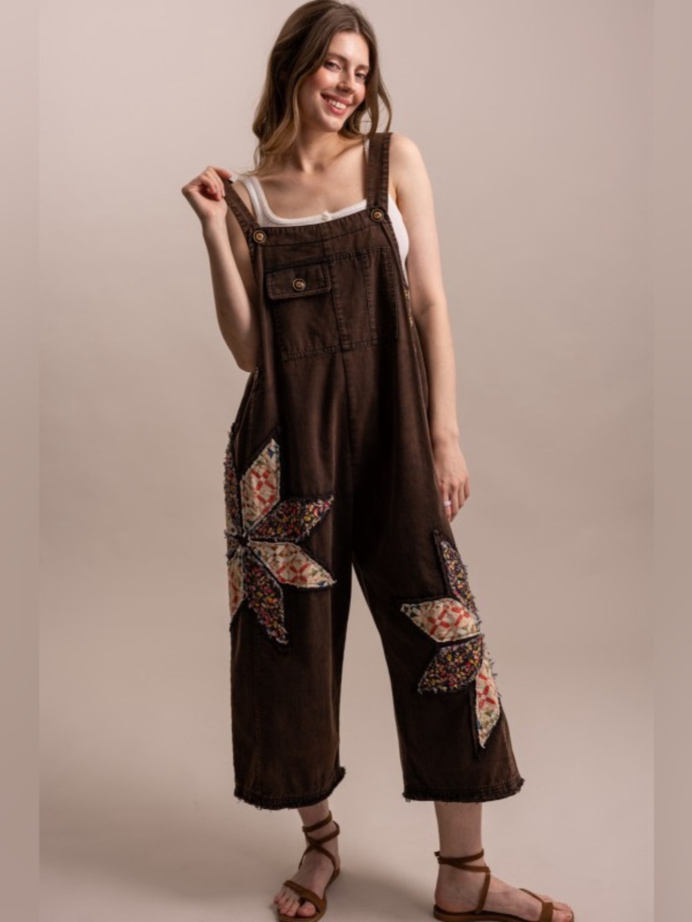New 🔥Bluevelvet Dark Brown Washed Patchwork Overall